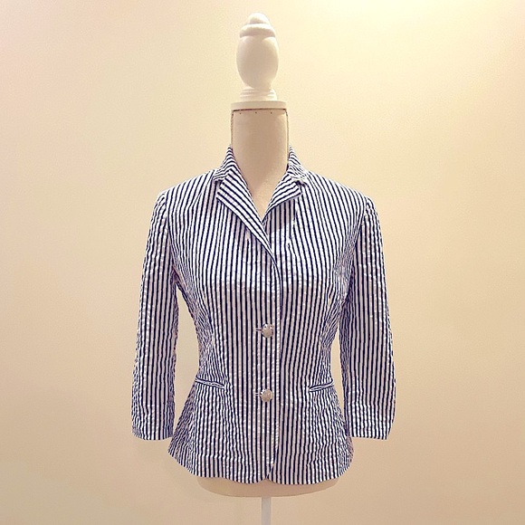 Ralph Lauren Cotton Striped Blazer - Seersucker Cotton Jacket - Picture 1 of 10